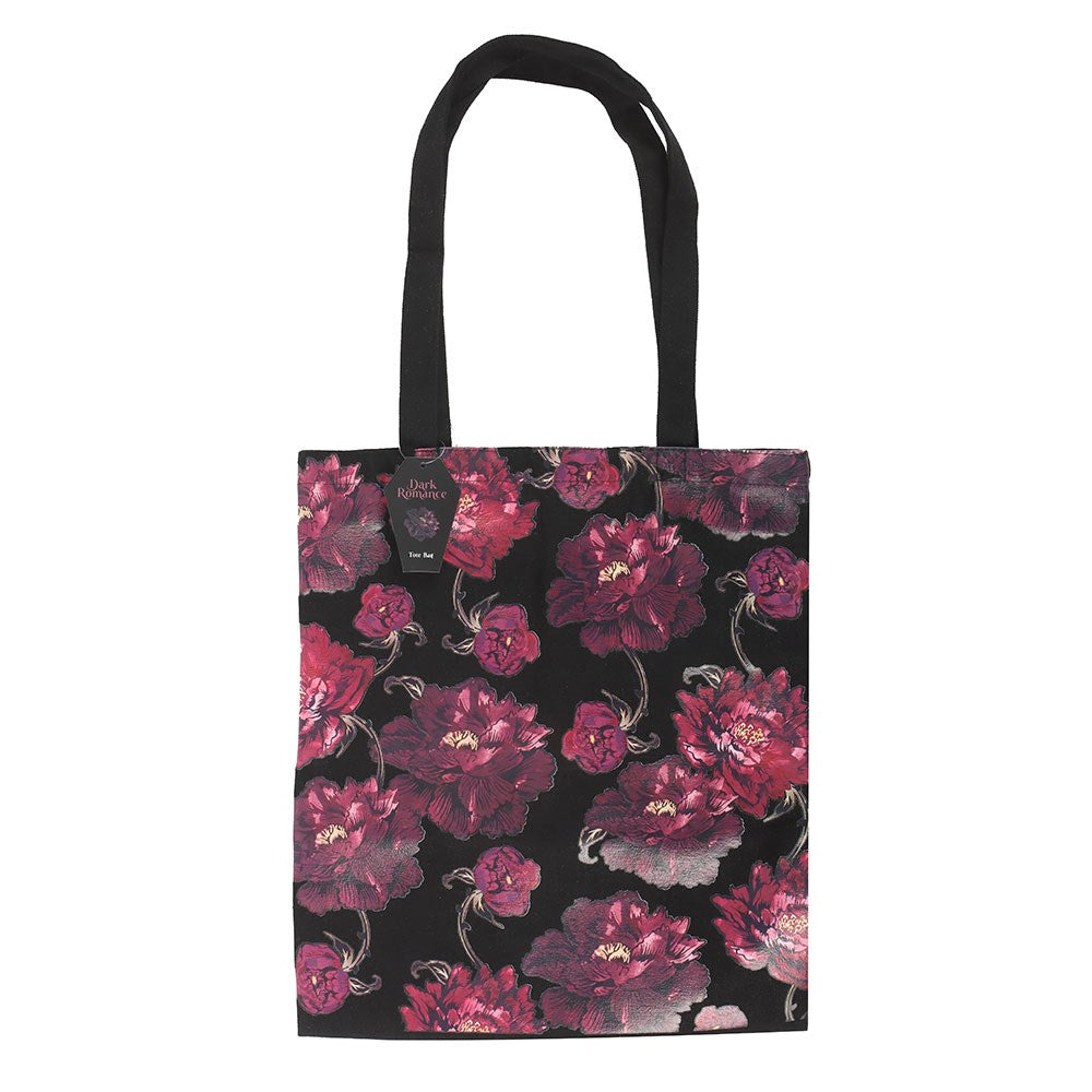 Maroon-Black - Front - Something Different Dark Romance Floral Tote Bag