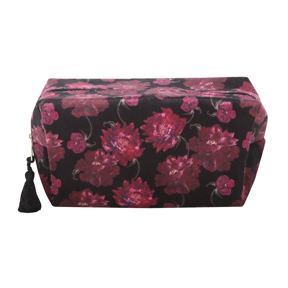 Maroon-Black - Back - Something Different Dark Romance Floral Toiletry Bag