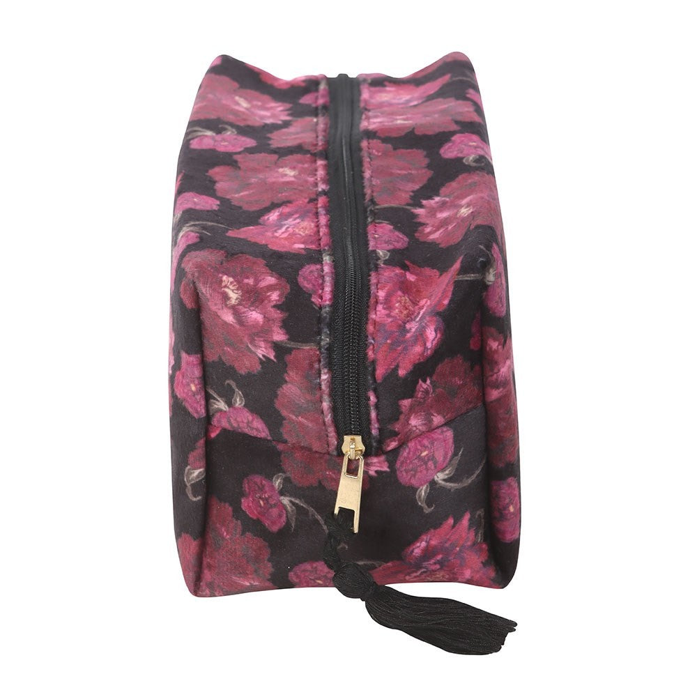 Maroon-Black - Side - Something Different Dark Romance Floral Toiletry Bag