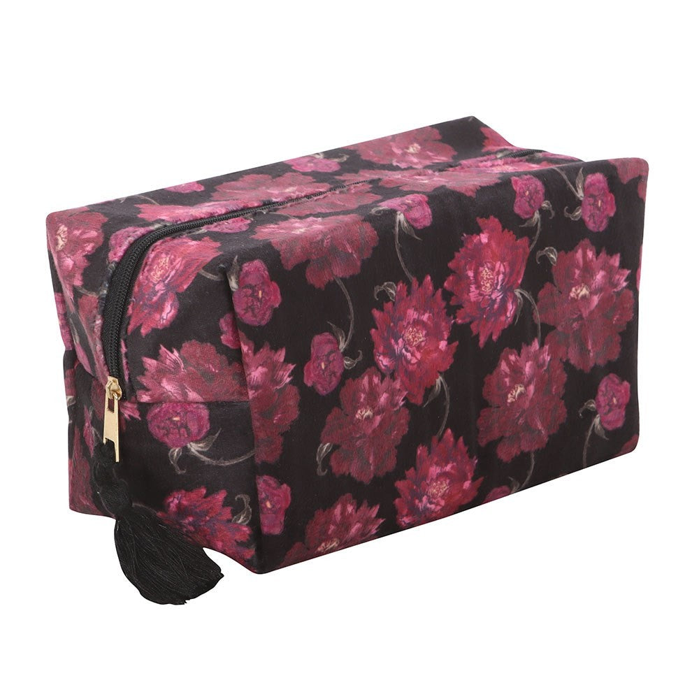 Maroon-Black - Front - Something Different Dark Romance Floral Toiletry Bag