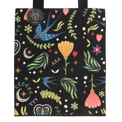 Black - Side - Something Different Midnight Bloom Polycotton Tote Bag