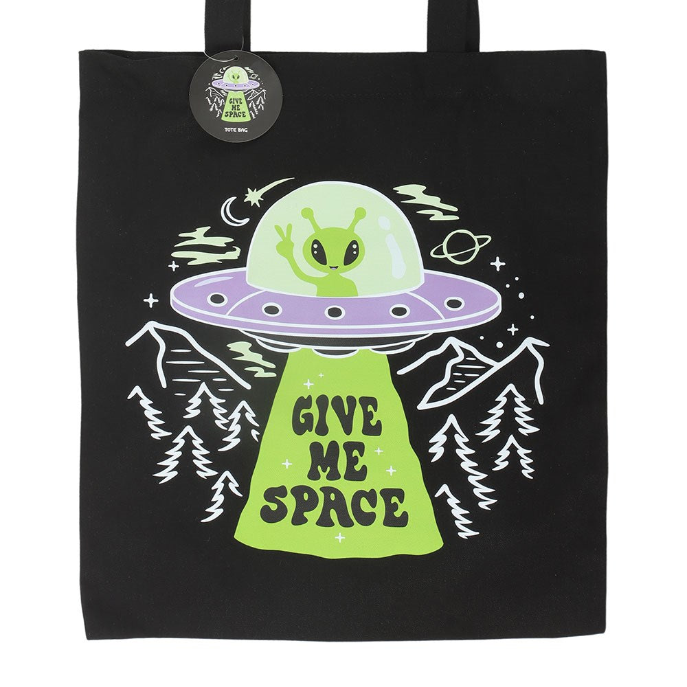 Black-Purple-Green - Side - Something Different Give Me Space Alien Tote Bag