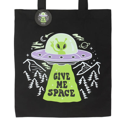 Black-Purple-Green - Side - Something Different Give Me Space Alien Tote Bag