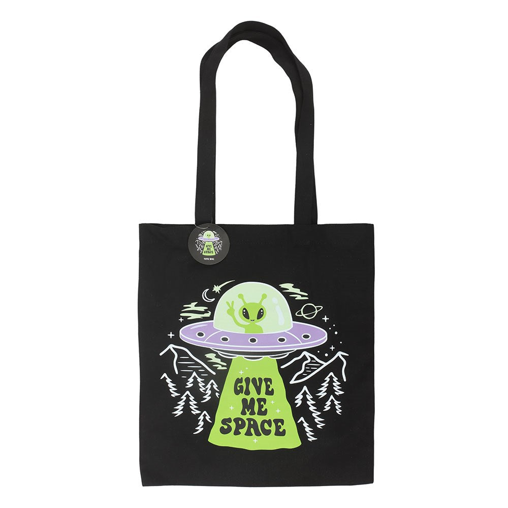 Black-Purple-Green - Front - Something Different Give Me Space Alien Tote Bag