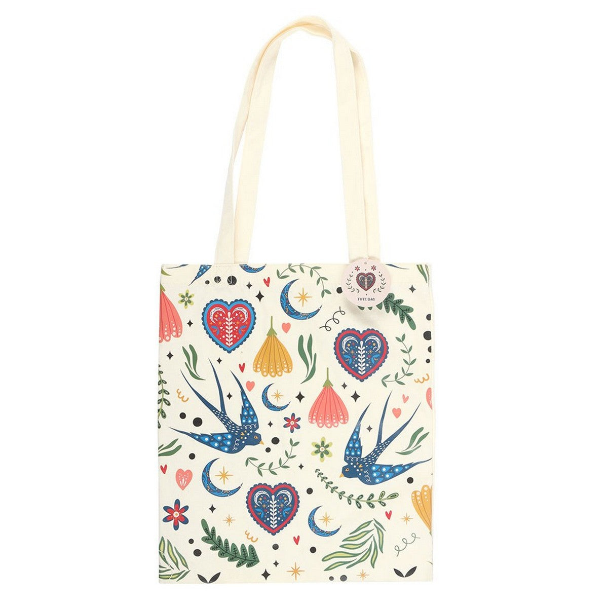 White - Front - Something Different Folk Print Polycotton Tote Bag