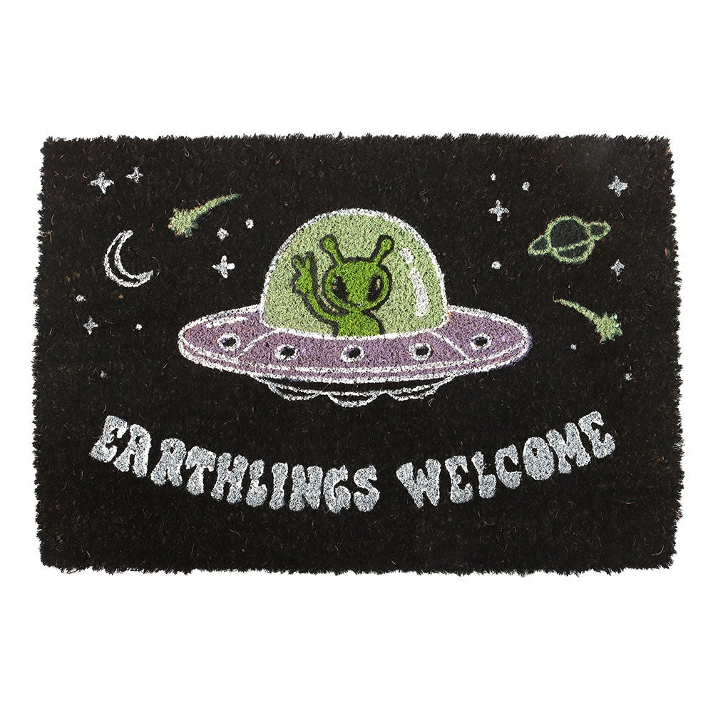 Black - Front - Something Different Earthlings Welcome UFO Alien Door Mat