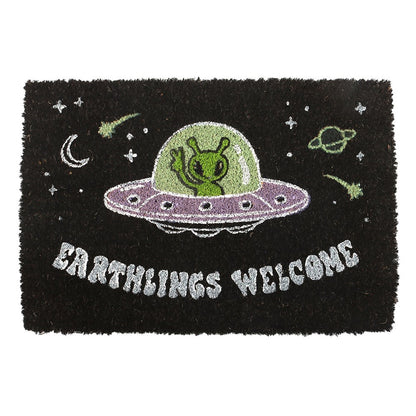 Black - Front - Something Different Earthlings Welcome UFO Alien Door Mat
