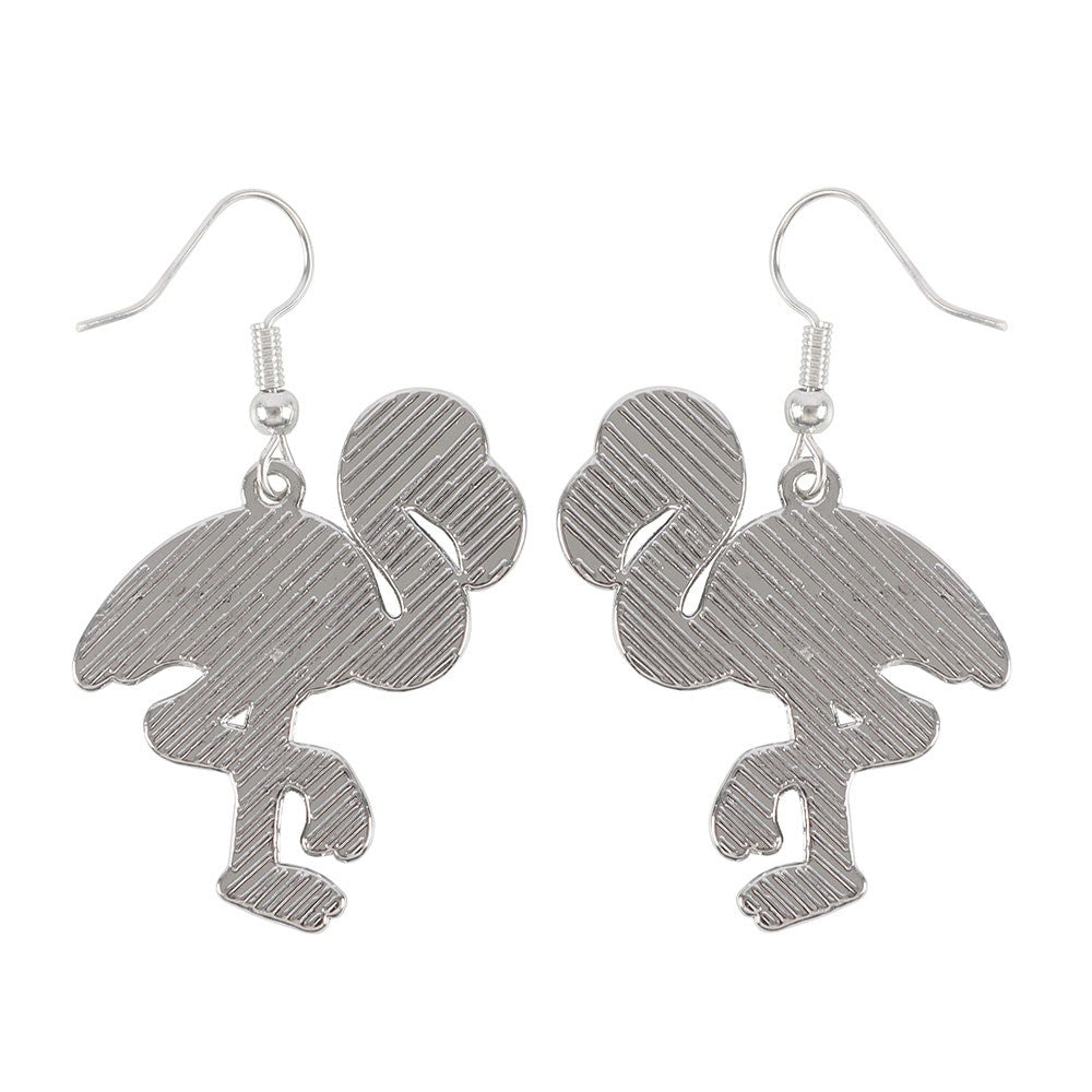 Black-Silver - Back - Something Different Dead Hot Days Enamelled Flamingo Skeleton Dangle Earrings