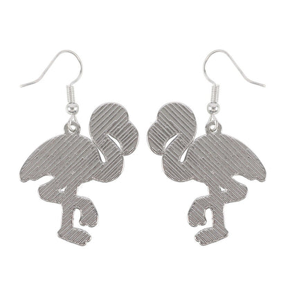 Black-Silver - Back - Something Different Dead Hot Days Enamelled Flamingo Skeleton Dangle Earrings