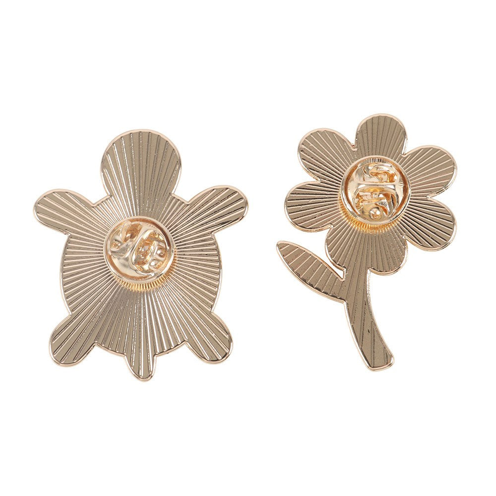 Multicoloured - Back - Something Different Turtle And Flower Badge Set