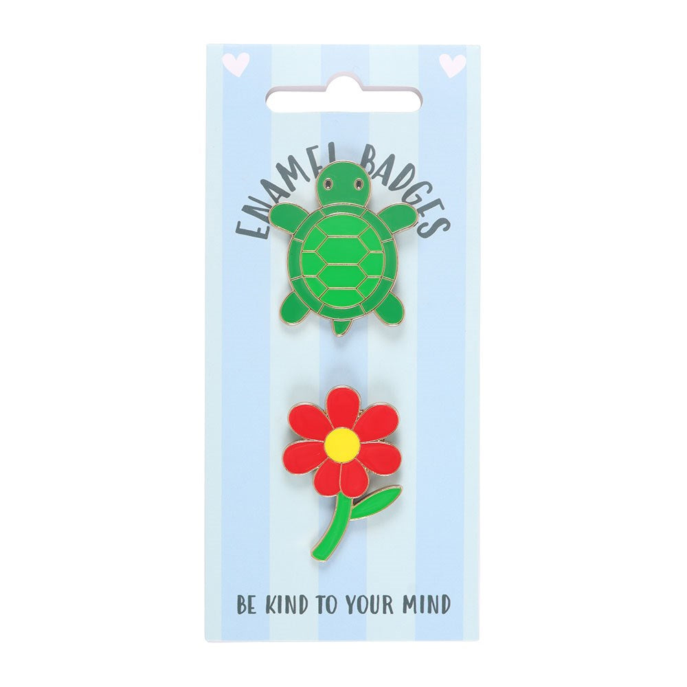 Multicoloured - Side - Something Different Turtle And Flower Badge Set