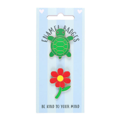Multicoloured - Side - Something Different Turtle And Flower Badge Set