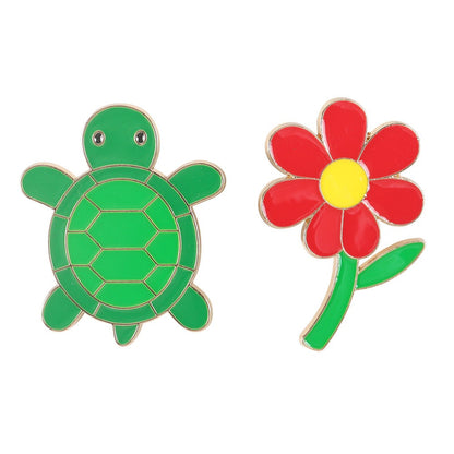 Multicoloured - Front - Something Different Turtle And Flower Badge Set