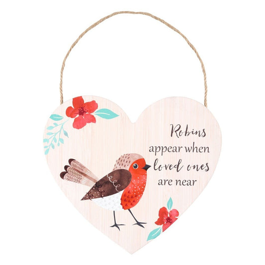 Cream-Red-Brown - Front - Something Different Loved Ones Robin Heart Plaque