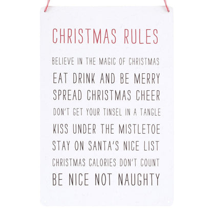 White-Pink-Black - Side - Something Different Christmas Rules Metal Hanging Sign