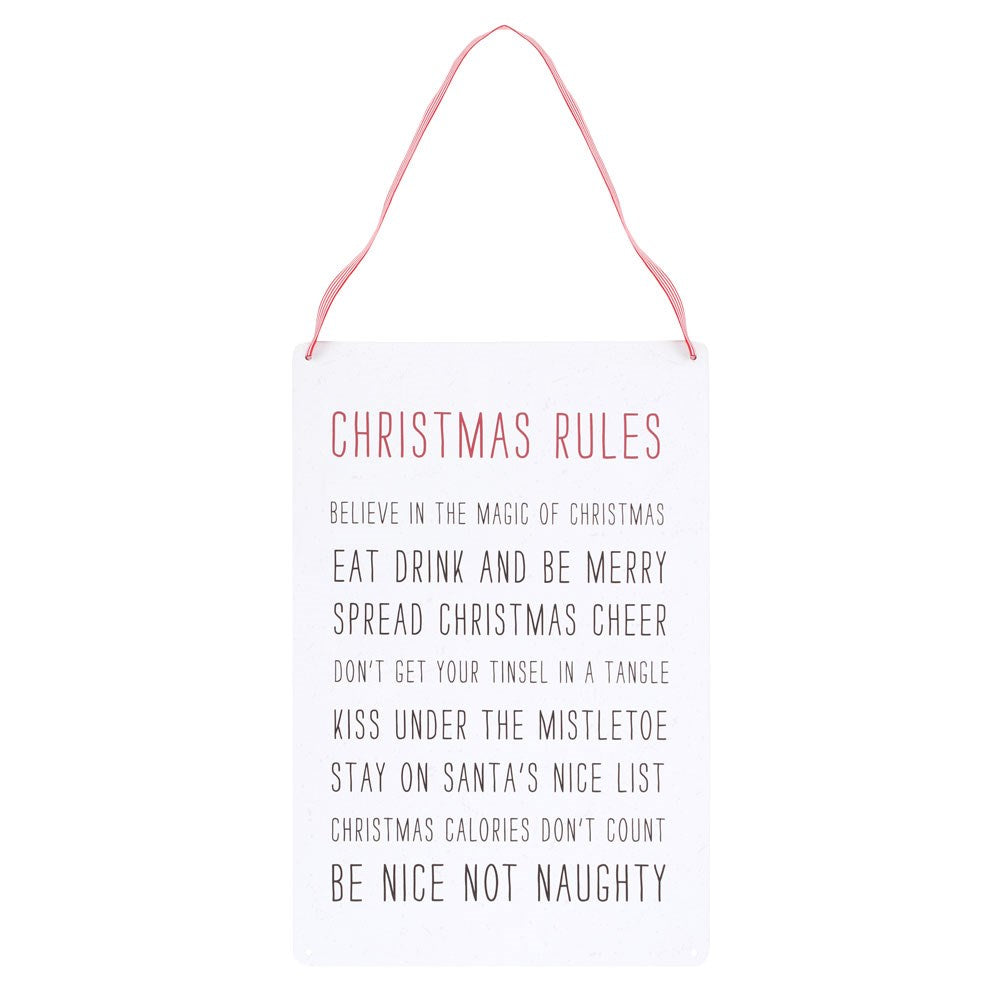 White-Pink-Black - Front - Something Different Christmas Rules Metal Hanging Sign