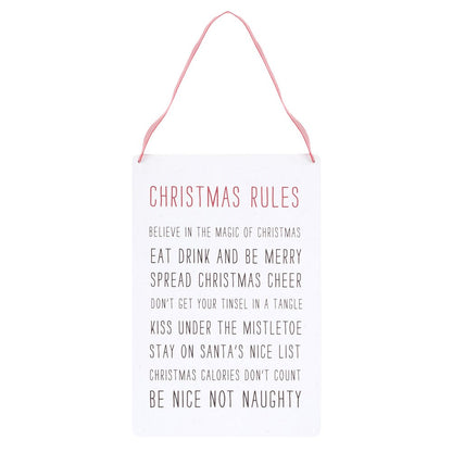 White-Pink-Black - Front - Something Different Christmas Rules Metal Hanging Sign