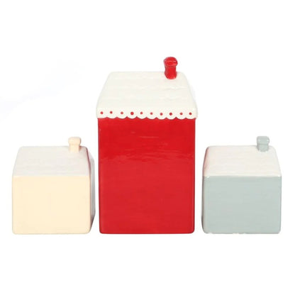 Cream-Red - Back - Something Different Houses Christmas Decoration Set (Pack of 3)