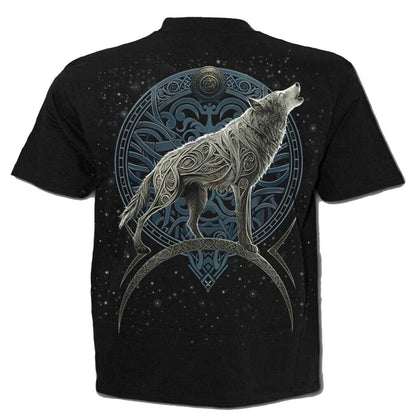 Black - Back - Spiral Direct Unisex Adult Celtic Wolf Back Print T-Shirt