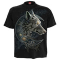 Black - Front - Spiral Direct Unisex Adult Celtic Wolf Back Print T-Shirt