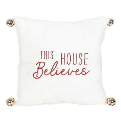 White-Red - Front - Something Different This House Believes Bells Christmas Cushion