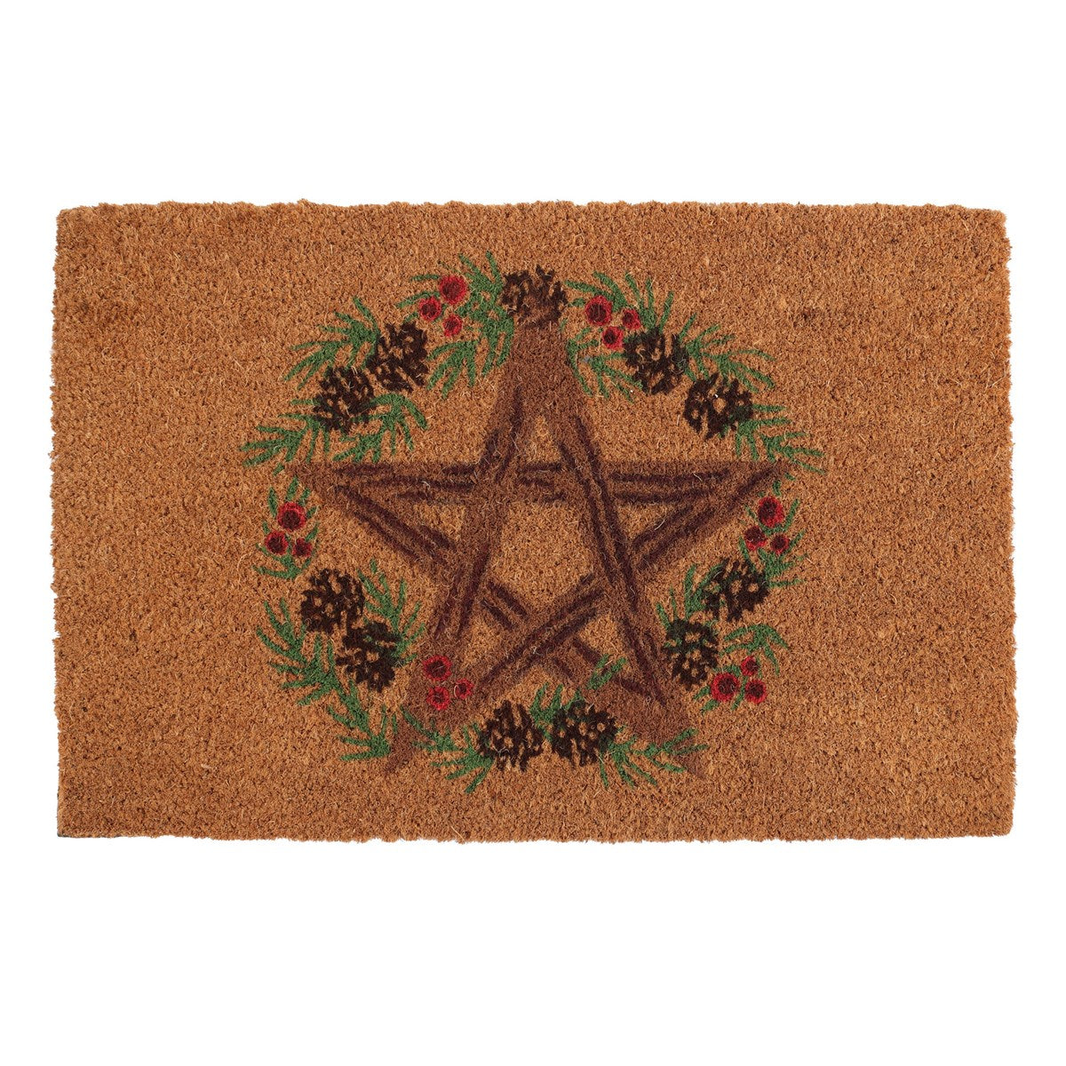 Brown-Green-Red - Front - Something Different Winter Solstice Pentagram Door Mat