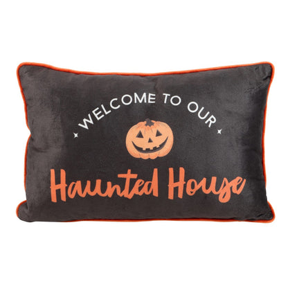 Black-Orange - Front - Something Different Haunted House Rectangular Filled Cushion