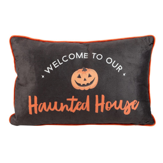 Black-Orange - Front - Something Different Haunted House Rectangular Filled Cushion