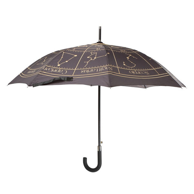 Black-Gold - Front - Something Different Astrology Wheel Stick Umbrella