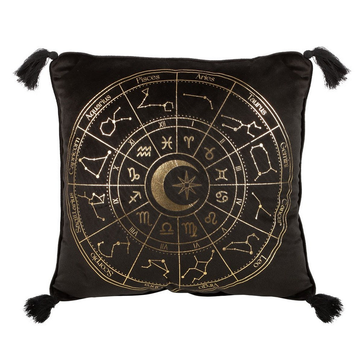 Black-Gold - Front - Something Different Astrology Wheel Square Cushion