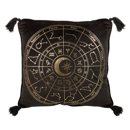 Black-Gold - Front - Something Different Astrology Wheel Square Cushion