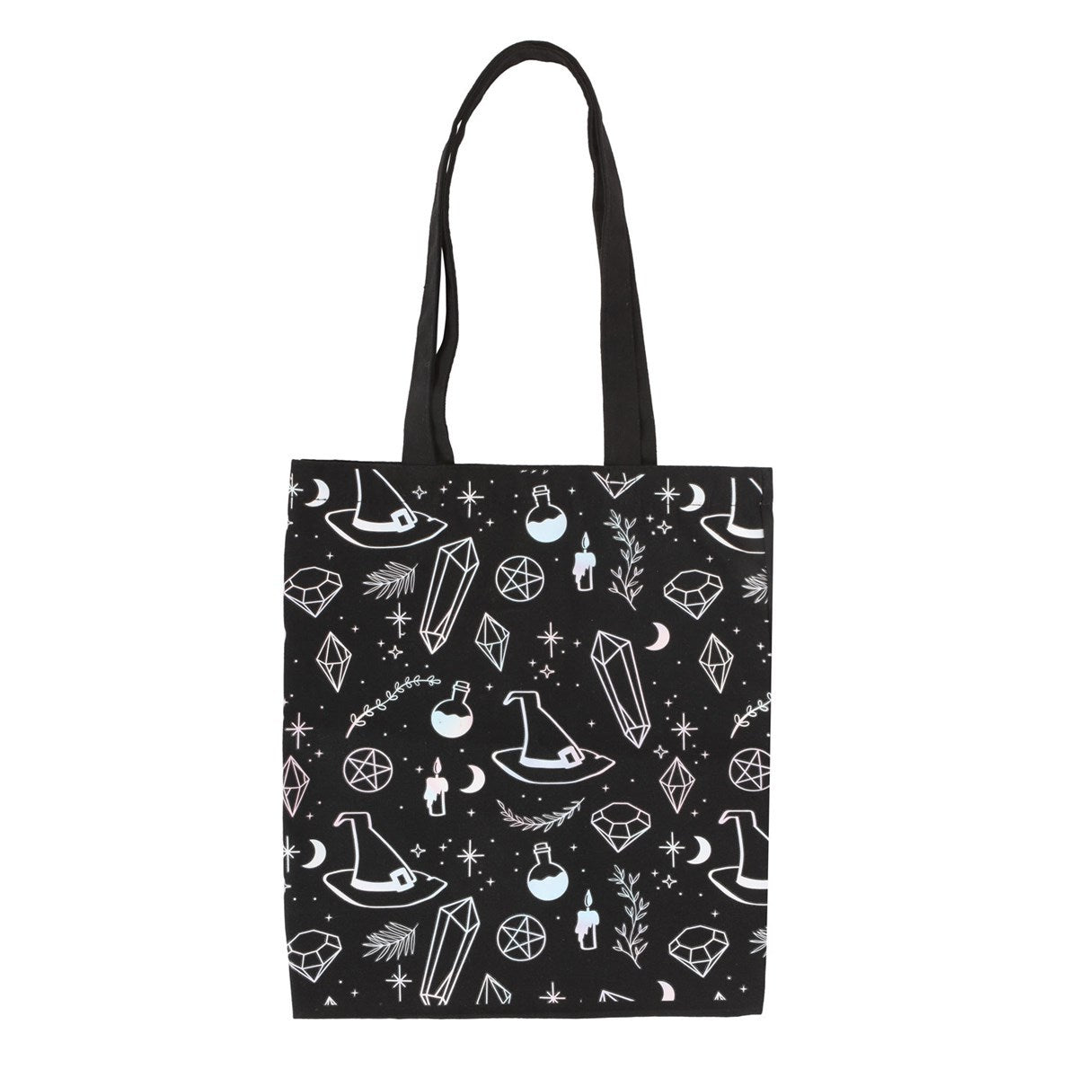 Black-White - Front - Something Different Crystal Witch Printed Polycotton Tote Bag