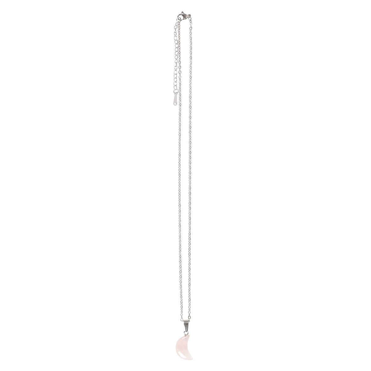 White-Pink-Silver - Side - Something Different Rose Quartz Crystal Moon Necklace & Card