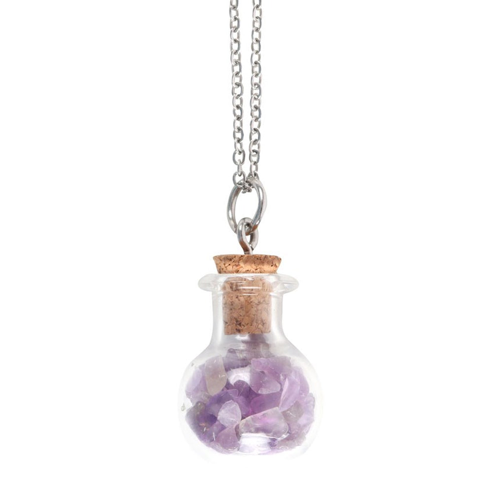 Purple-Silver - Back - Something Different Calming Amethyst Crystal Potion Bottle Necklace