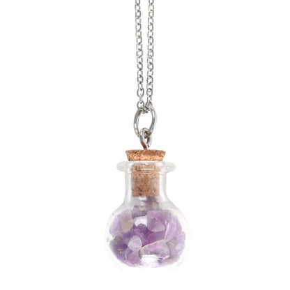 Purple-Silver - Back - Something Different Calming Amethyst Crystal Potion Bottle Necklace