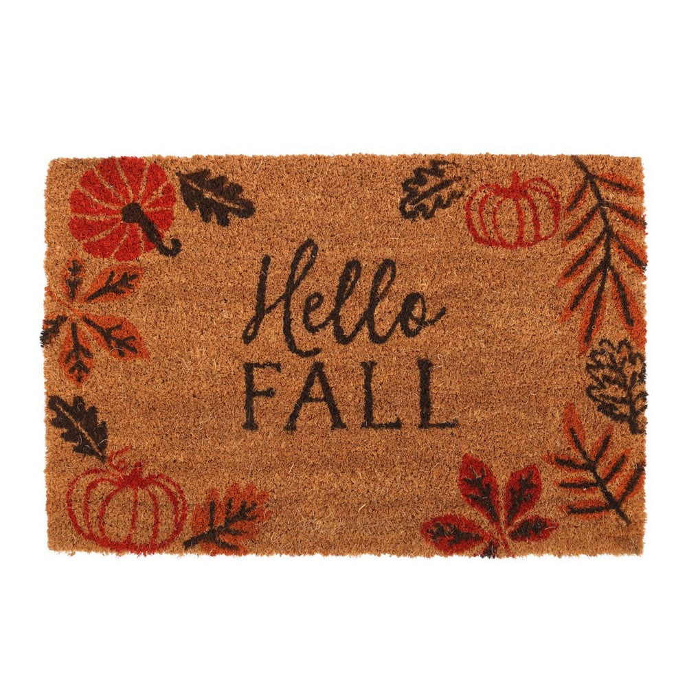 Natural-Orange - Front - Something Different Hello Fall Pumpkin Leaves Door Mat