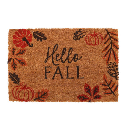 Natural-Orange - Front - Something Different Hello Fall Pumpkin Leaves Door Mat