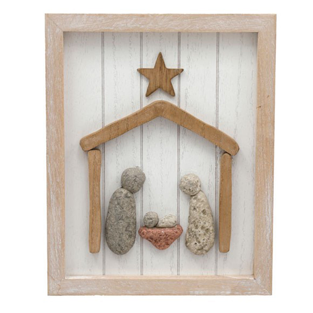 Beige-Brown - Front - Something Different Pebble Nativity Scene Plaque