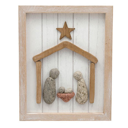 Beige-Brown - Front - Something Different Pebble Nativity Scene Plaque