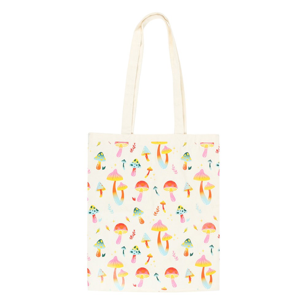 White-Pink-Yellow - Front - Something Different Funky Fungi Mushroom Polycotton Tote Bag