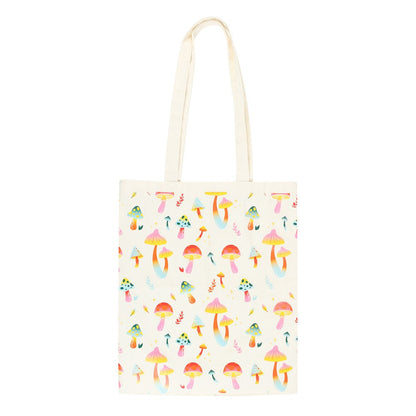 White-Pink-Yellow - Front - Something Different Funky Fungi Mushroom Polycotton Tote Bag