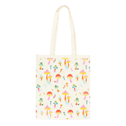 White-Pink-Yellow - Front - Something Different Funky Fungi Mushroom Polycotton Tote Bag