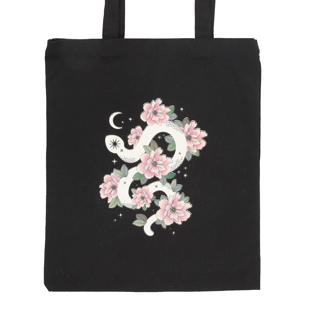 Black-White-Pink - Side - Something Different Floral Snake Polycotton Tote Bag