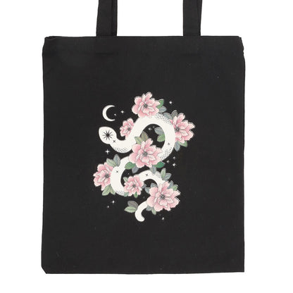 Black-White-Pink - Side - Something Different Floral Snake Polycotton Tote Bag