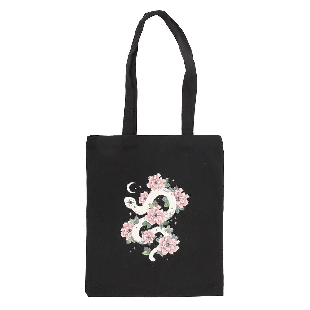Black-White-Pink - Front - Something Different Floral Snake Polycotton Tote Bag