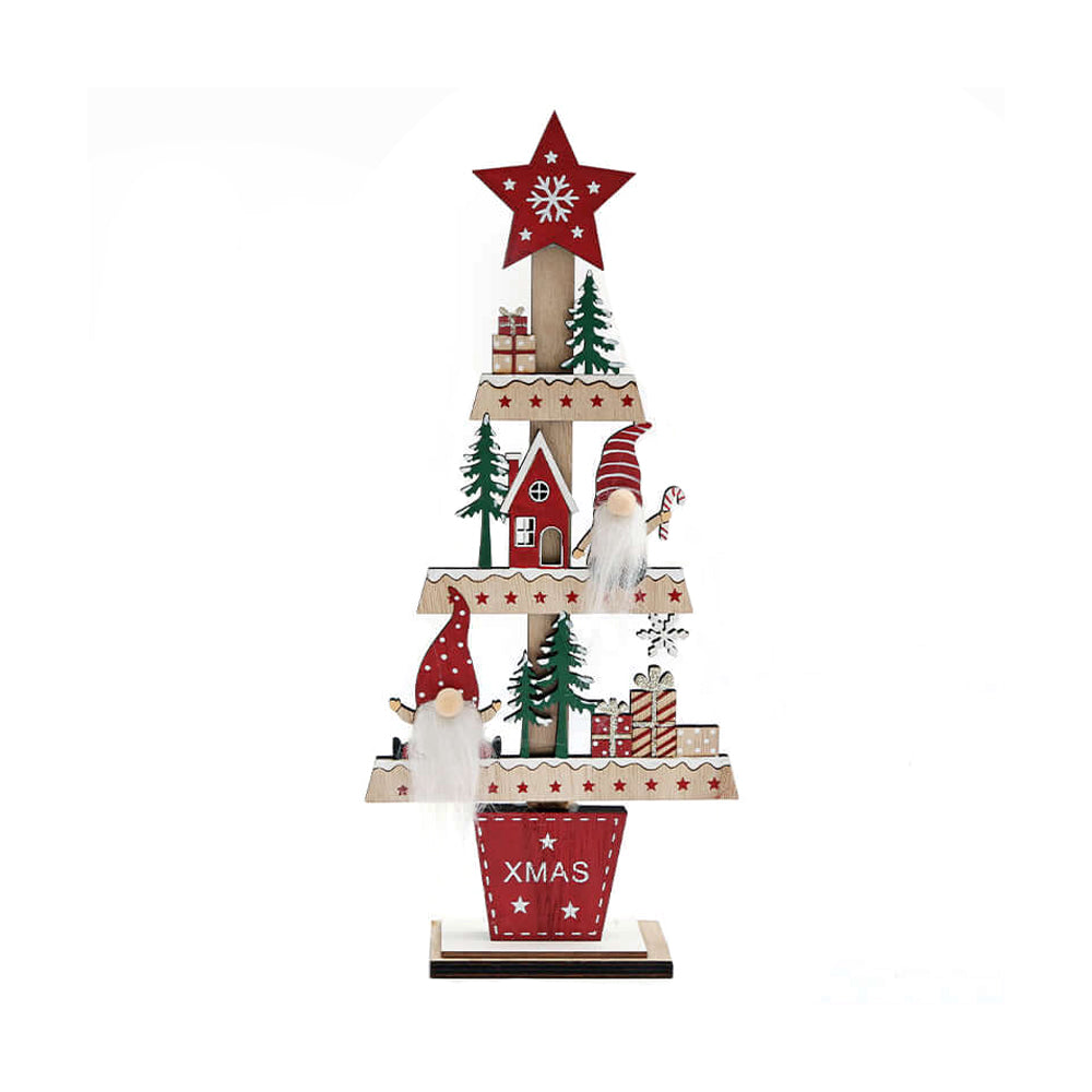 Red-White-Green - Front - Something Different Wooden Gonk Tree Christmas Decoration