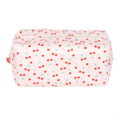 Baby Pink-Red-Green - Front - Something Different Heart Cherry Toiletry Bag