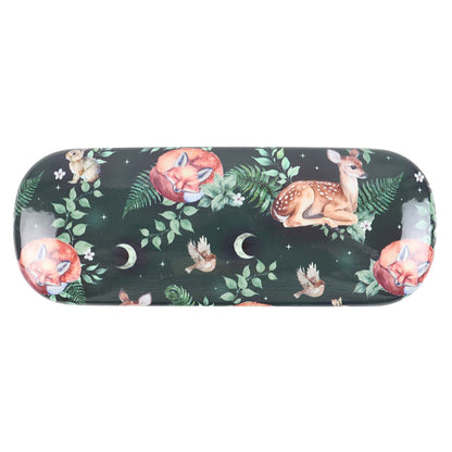 Green-Brown-White - Front - Something Different Fawn And Friends Forest Print Glasses Case