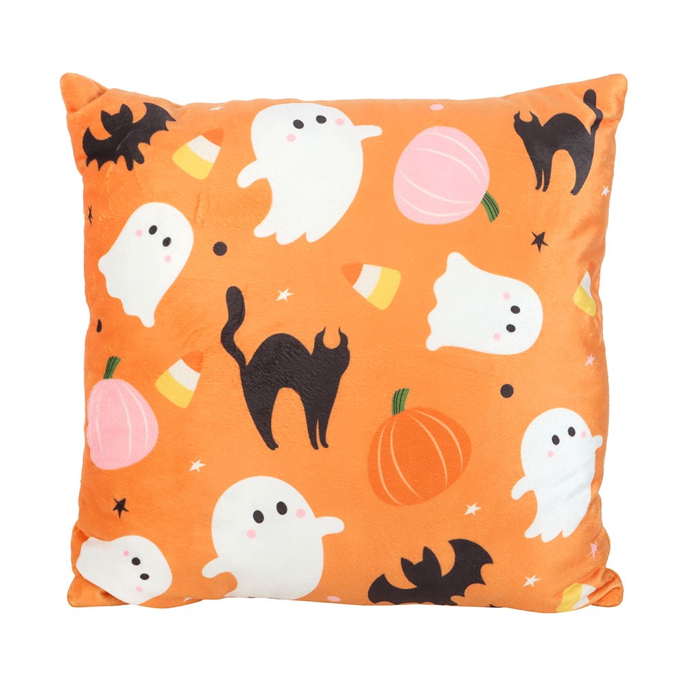 Orange-Black-White - Front - Something Different Sweet and Spooky Square Ghost Cushion
