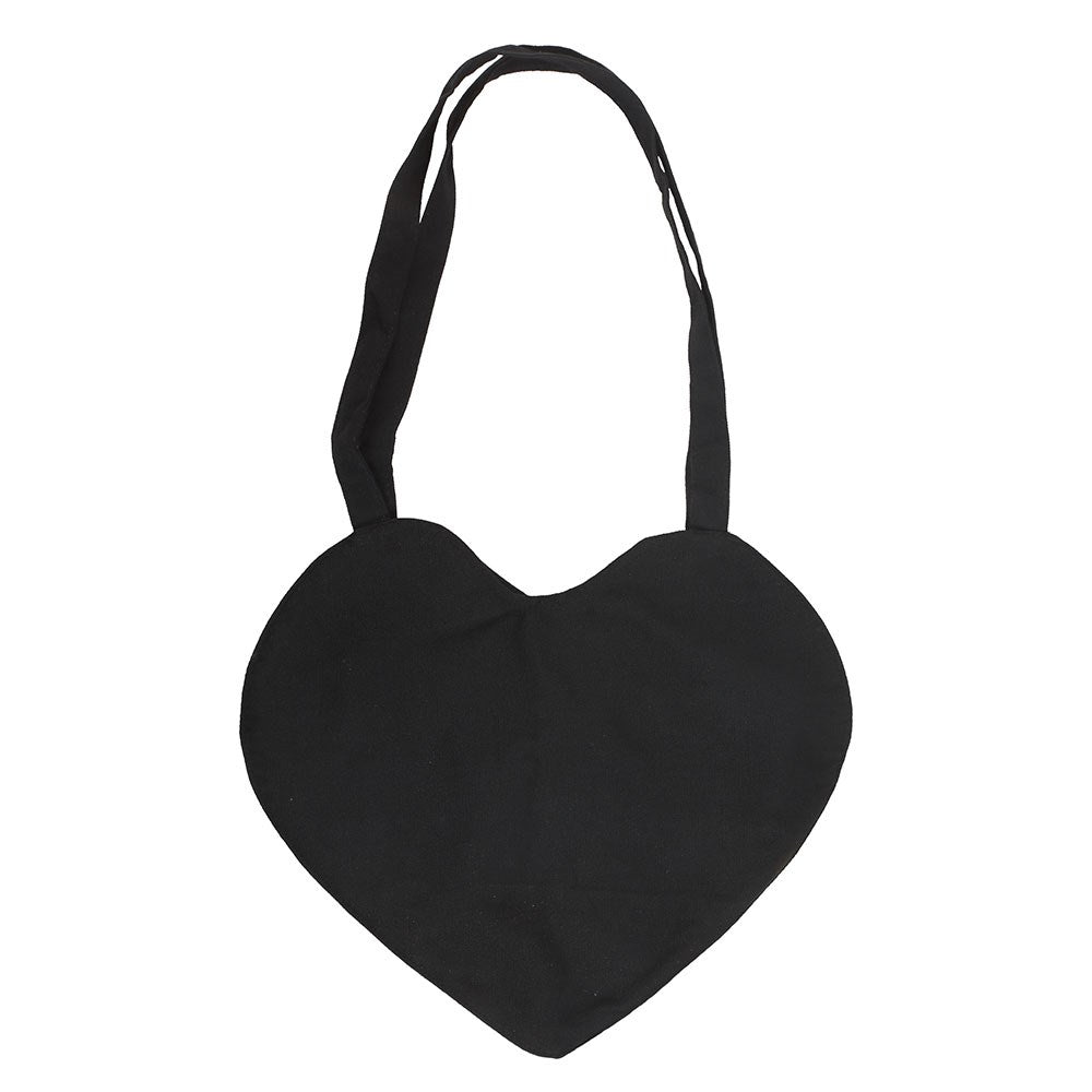 Black - Back - Something Different Spiderweb Heart Satin Tote Bag